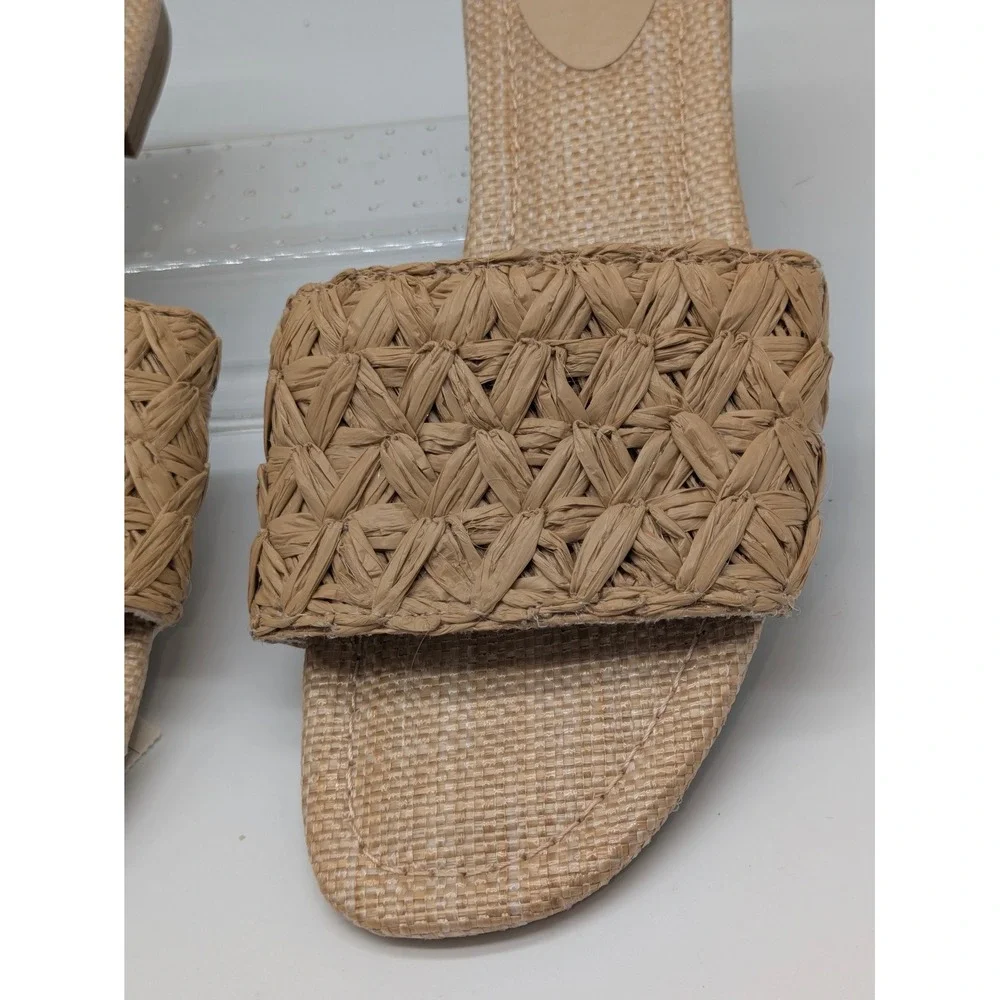 A New Day Ariella Slide Sandals Tan Woven Raffia Women's 10 NWT Memory Foam